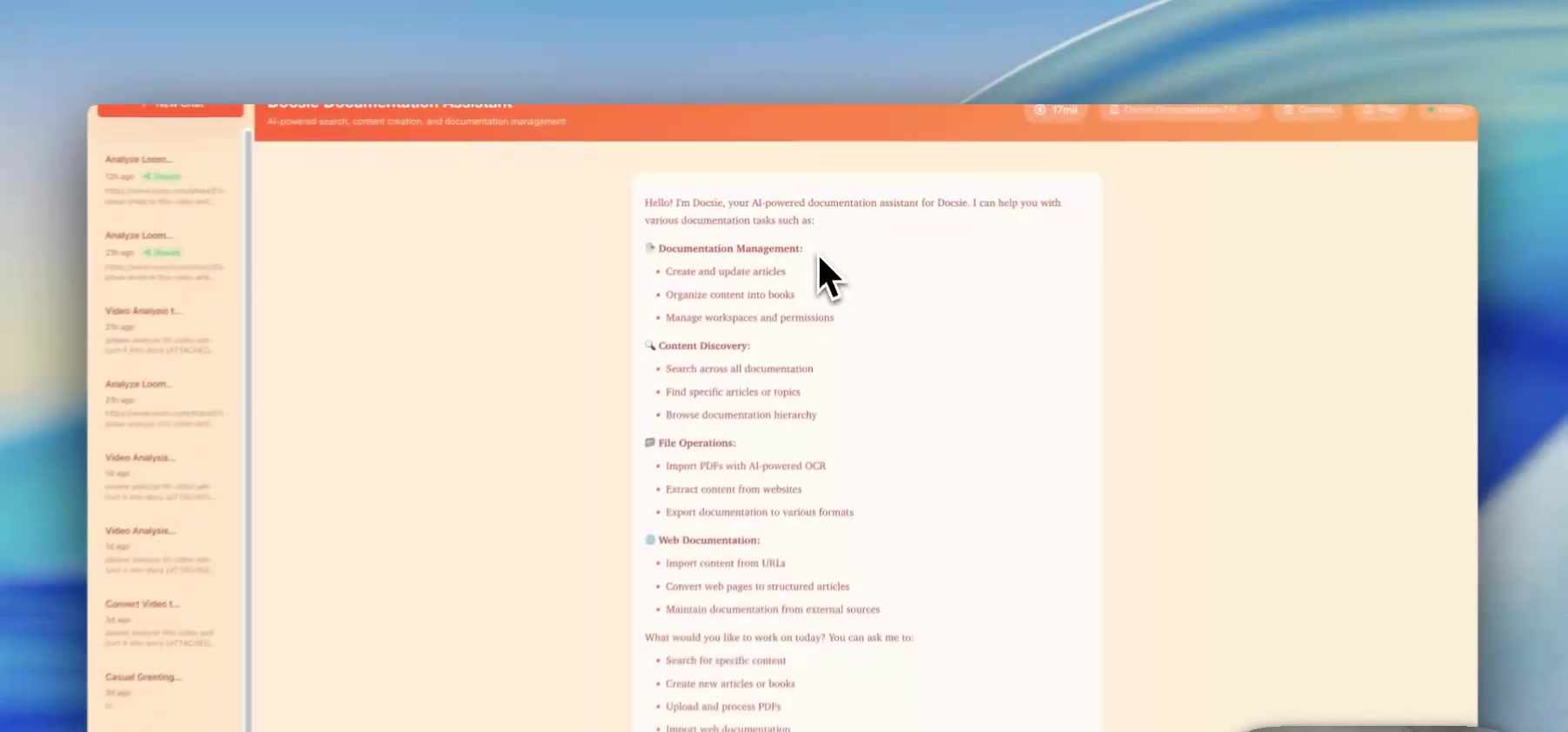 Docsie Documentation Assistant workspace