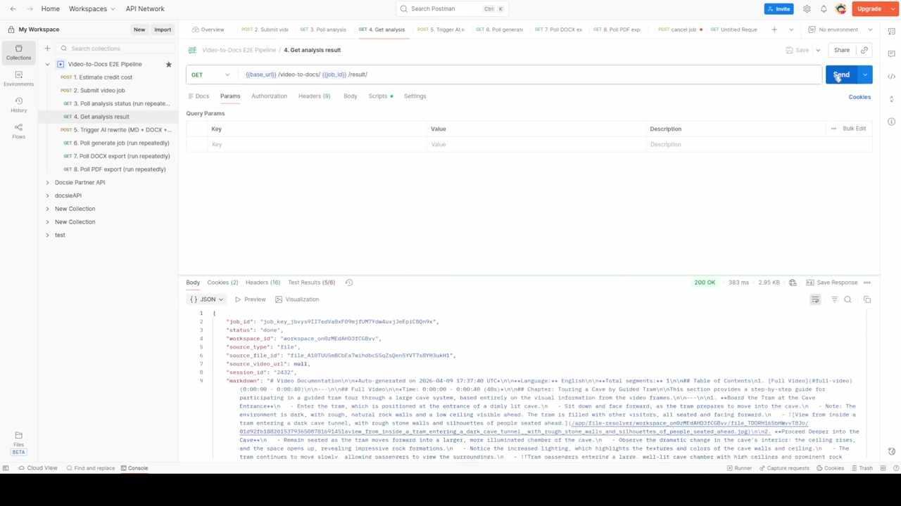 Analysis result showing status done with generated markdown content