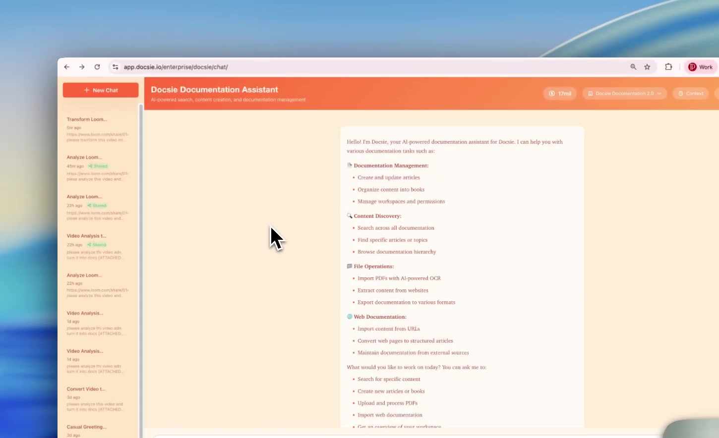 Docsie Documentation Assistant interface