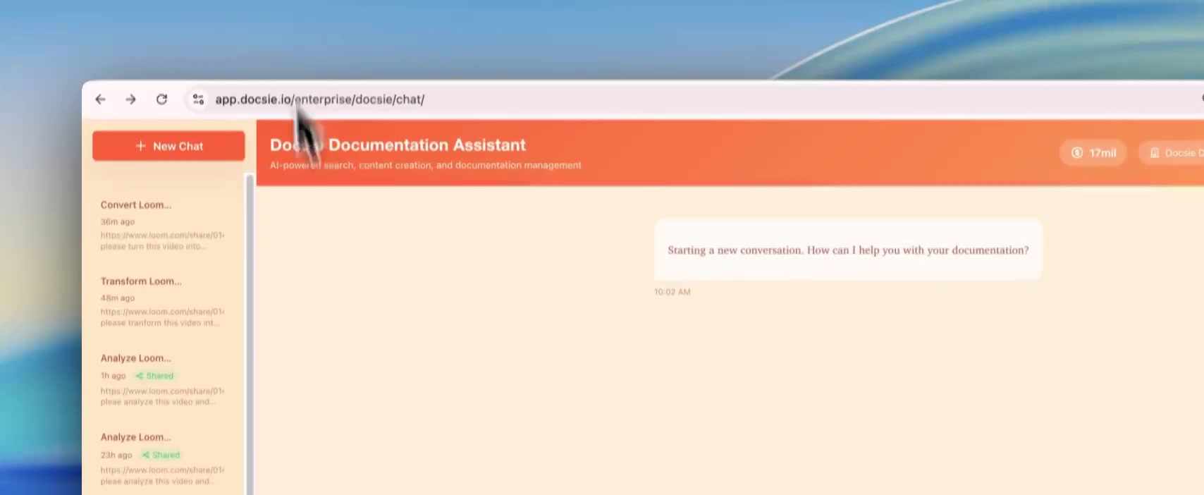 Docsie Documentation Assistant interface