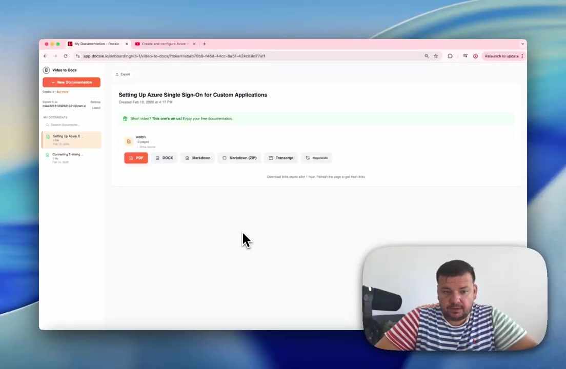 Completed documentation with export options visible