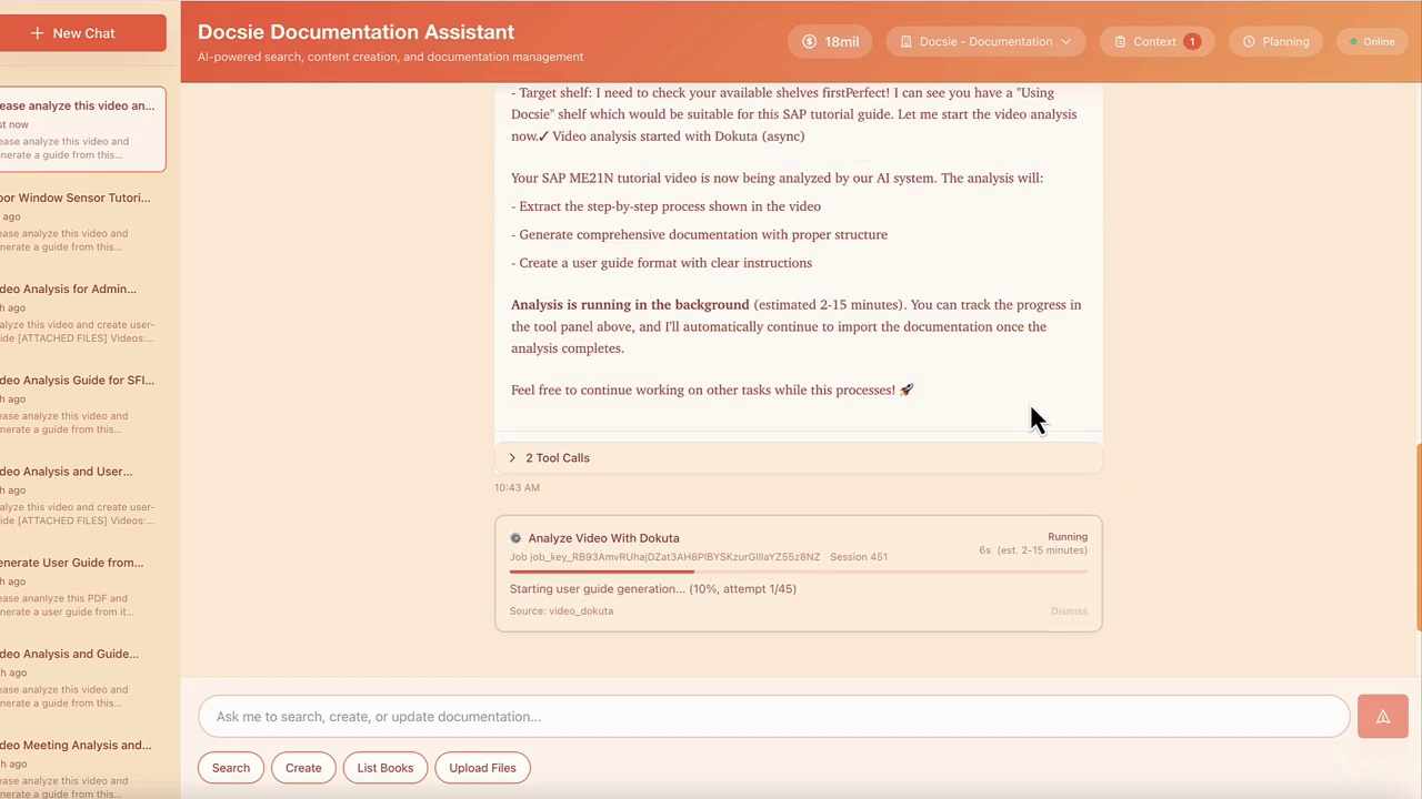 Docsie analyzing SAP tutorial video and generating a user guide