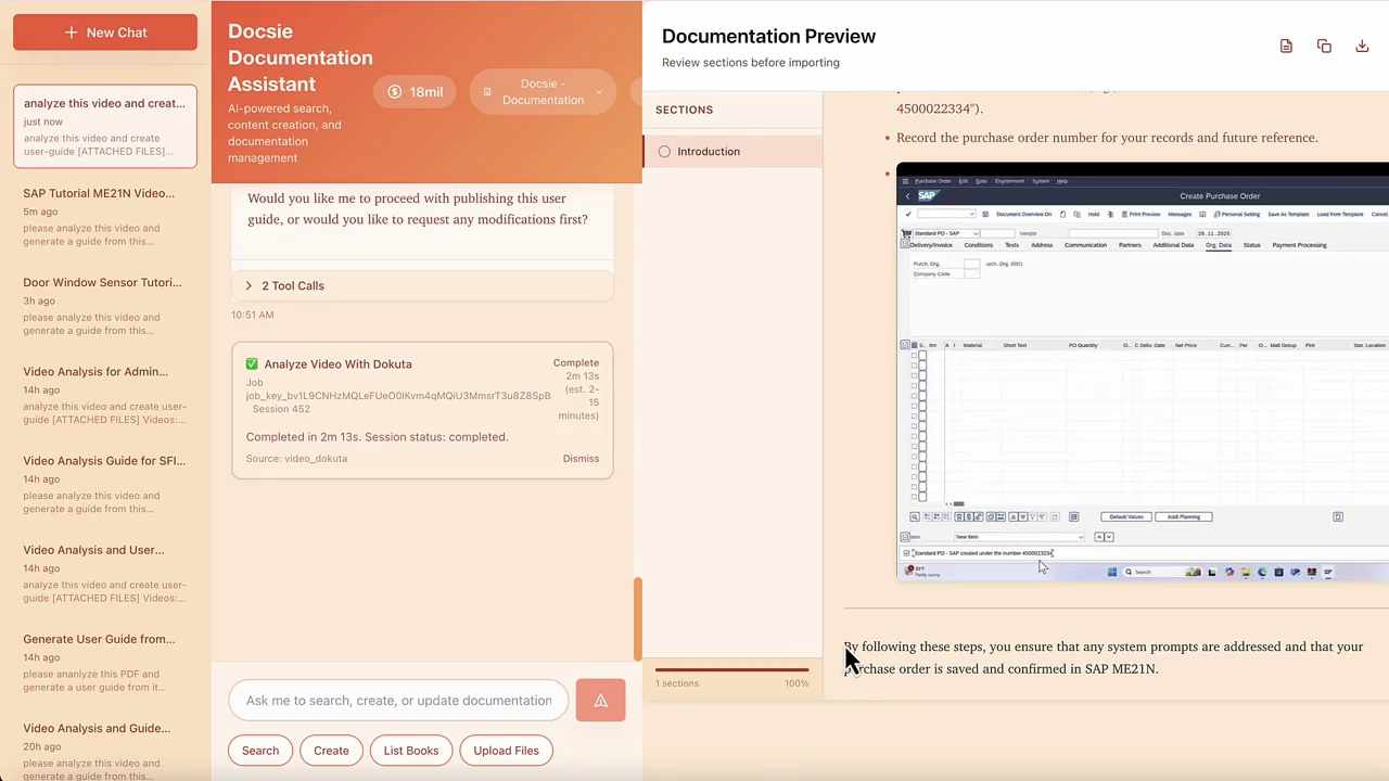 Reviewing the generated SAP user guide and preparing to publish or request modifications