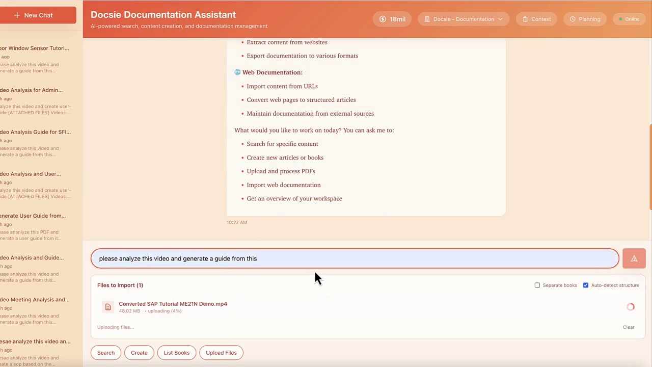 Requesting video analysis in Docsie